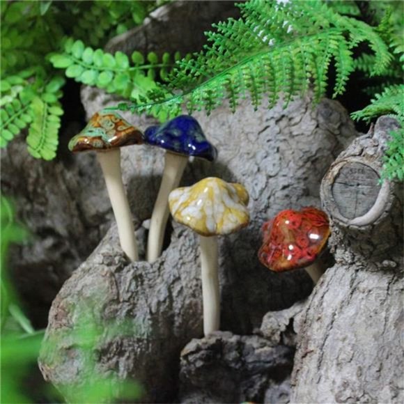 Ceramic Mushroom for Garden - Lawn Ornament Décor - 4.52" 4pcs (Random Color) - Picture 7 of 8
